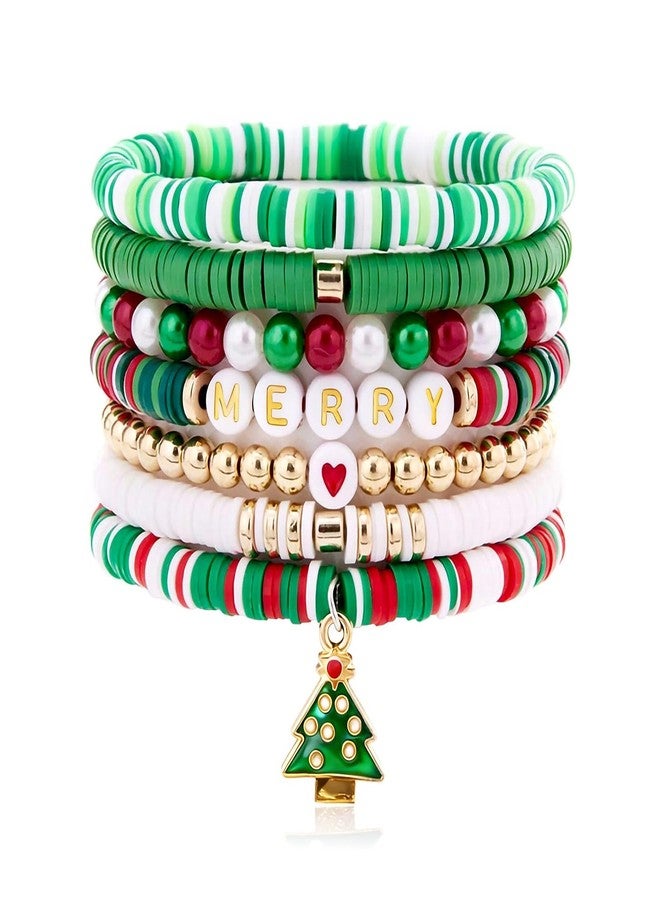 Hoheng Christmas Bracelets Jewelry for Women Stocking Stuffers Red Green Beaded Christmas Tree Snowflake Snata Charm Bracelet Gifts Outfits Accessories for Teen Girls - Image 1
